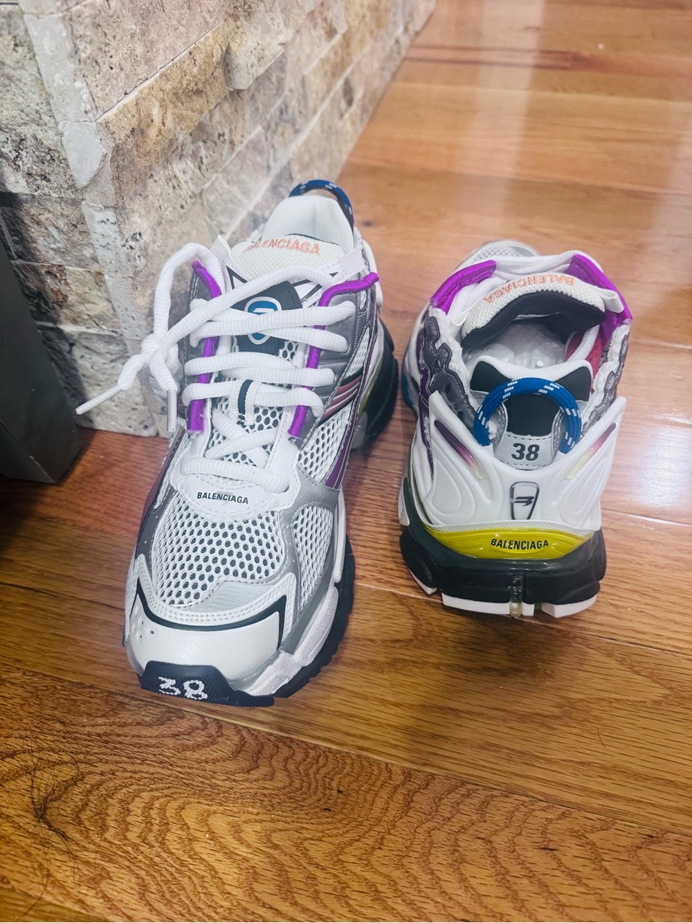Balenciaga White & Purple Runner Sneakers